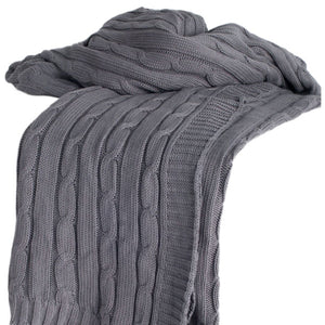 HomeRoots Light Gray Knitted Cotton Throw Blanket – Elegant Cozy Accent for Modern Living Spaces & Comfort 518771