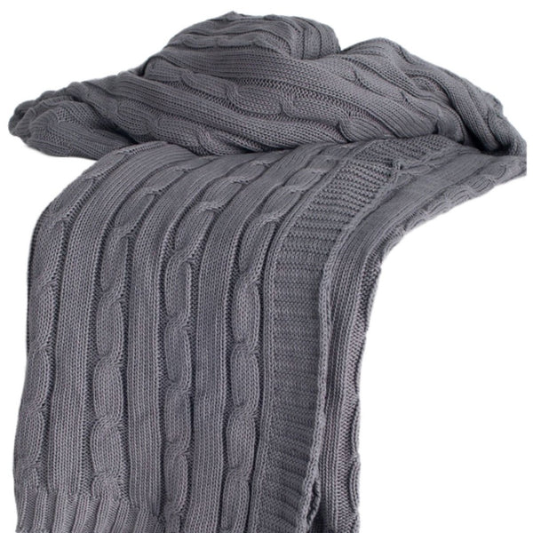 HomeRoots Light Gray Knitted Cotton Throw Blanket – Elegant Cozy Accent for Modern Living Spaces & Comfort 518771