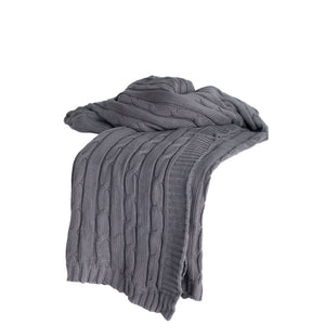 HomeRoots Light Gray Knitted Cotton Throw Blanket – Elegant Cozy Accent for Modern Living Spaces & Comfort 518771