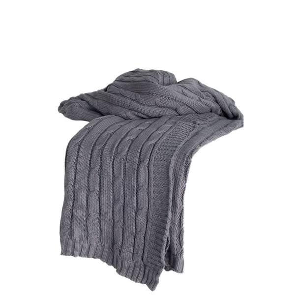 HomeRoots Light Gray Knitted Cotton Throw Blanket – Elegant Cozy Accent for Modern Living Spaces & Comfort 518771