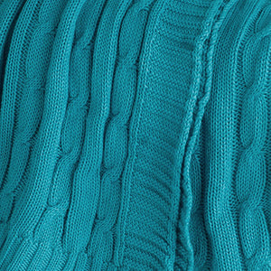HomeRoots 50" Cozy Teal Blue Cotton Cable Knit Throw Blanket – Stylish Striped Design for Home & Gifts! 518772