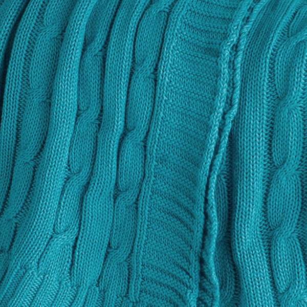 HomeRoots 50" Cozy Teal Blue Cotton Cable Knit Throw Blanket – Stylish Striped Design for Home & Gifts! 518772