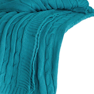 HomeRoots 50" Cozy Teal Blue Cotton Cable Knit Throw Blanket – Stylish Striped Design for Home & Gifts! 518772