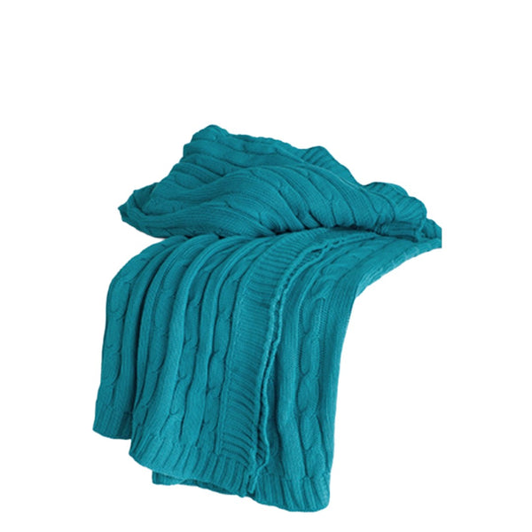 HomeRoots 50" Cozy Teal Blue Cotton Cable Knit Throw Blanket – Stylish Striped Design for Home & Gifts! 518772
