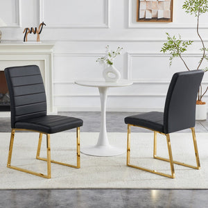 English Elm 2-pack Pu Leather Dining Chairs with Iron Legs and Foam Cushion for Home or Office Black+Gold W2920P294520