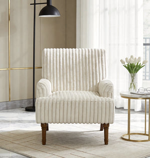 English Elm Modern Wide Wale Corduroy Accent Chair Solid Wood Legs Upholstered Living Room Seat Beige W5568P445690