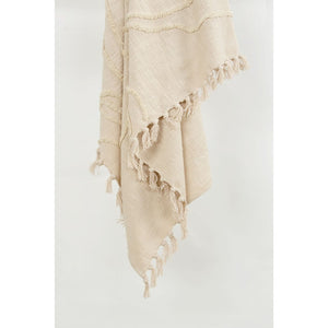 HomeRoots 50" Woven Floral Throw Blanket in Natural Cotton with Tassels – Cozy, Stylish, and Gift-Ready! 518824