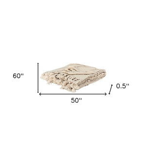 HomeRoots 50" Woven Floral Throw Blanket in Natural Cotton with Tassels – Cozy, Stylish, and Gift-Ready! 518824