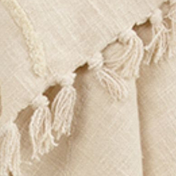 HomeRoots 50" Woven Floral Throw Blanket in Natural Cotton with Tassels – Cozy, Stylish, and Gift-Ready! 518824