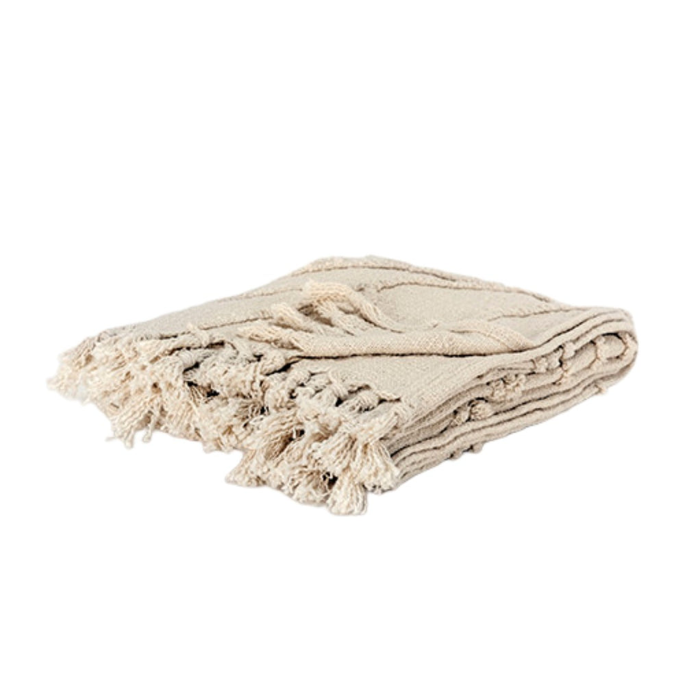 HomeRoots 50" Woven Floral Throw Blanket in Natural Cotton with Tassels – Cozy, Stylish, and Gift-Ready! 518824