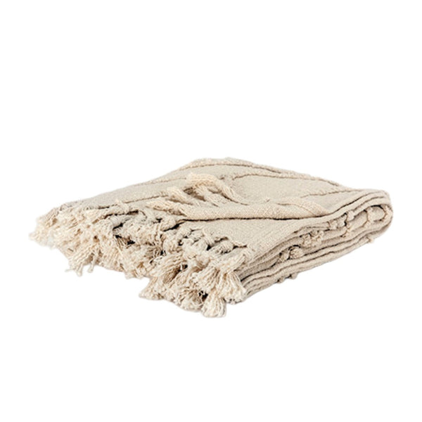 HomeRoots 50" Woven Floral Throw Blanket in Natural Cotton with Tassels – Cozy, Stylish, and Gift-Ready! 518824