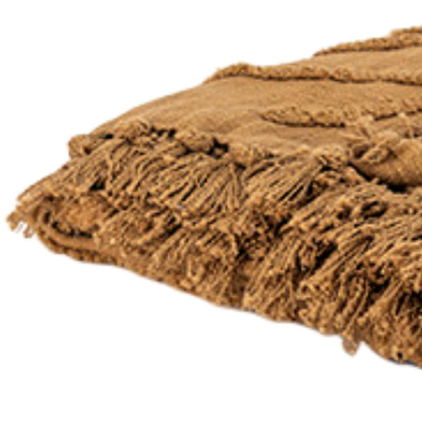 HomeRoots 50" Camel Floral Cotton Woven Throw Blanket - Cozy Style for Home, Perfect Gift for Any Occasion 518834
