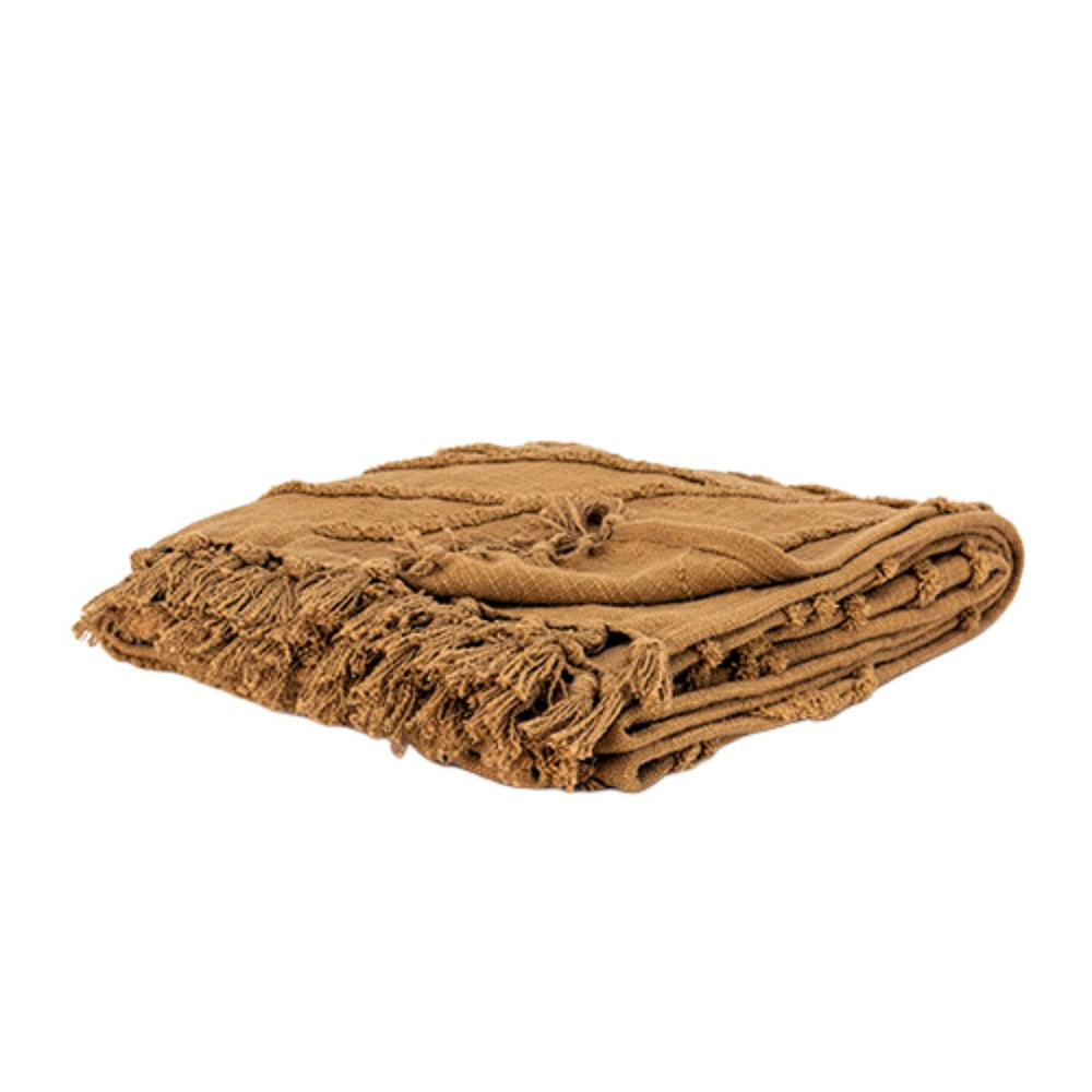 HomeRoots 50" Camel Floral Cotton Woven Throw Blanket - Cozy Style for Home, Perfect Gift for Any Occasion 518834