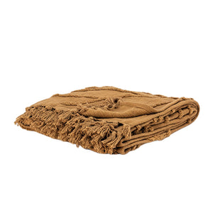 HomeRoots 50" Camel Floral Cotton Woven Throw Blanket - Cozy Style for Home, Perfect Gift for Any Occasion 518834