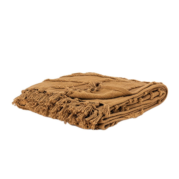 HomeRoots 50" Camel Floral Cotton Woven Throw Blanket - Cozy Style for Home, Perfect Gift for Any Occasion 518834