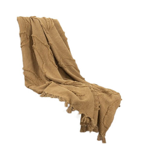 HomeRoots 50" Camel Floral Cotton Woven Throw Blanket - Cozy Style for Home, Perfect Gift for Any Occasion 518834
