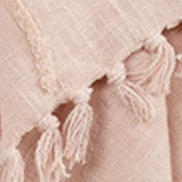 HomeRoots Blush Woven Cotton Floral Throw Blanket - Soft, Stylish Comfort for Your Home Décor and Cozy Moments 518835