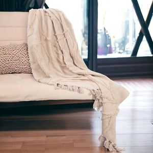 HomeRoots Blush Woven Cotton Floral Throw Blanket - Soft, Stylish Comfort for Your Home Décor and Cozy Moments 518835