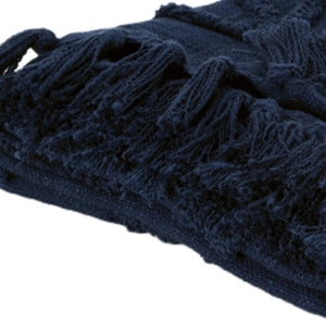 HomeRoots 50" Blue Floral Cotton Woven Throw Blanket – Soft, Reversible Design with Decorative Fringe Edging 518836