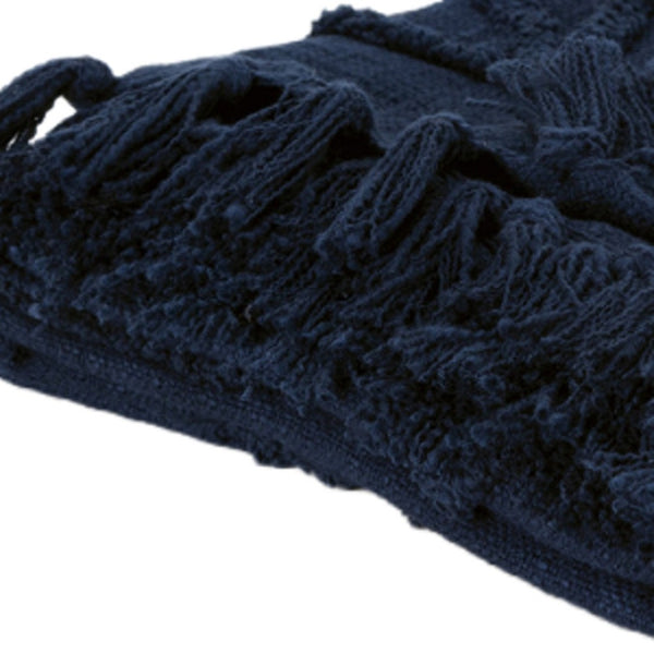 HomeRoots 50" Blue Floral Cotton Woven Throw Blanket – Soft, Reversible Design with Decorative Fringe Edging 518836