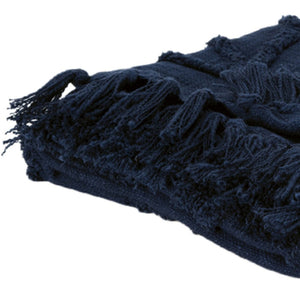 HomeRoots 50" Blue Floral Cotton Woven Throw Blanket – Soft, Reversible Design with Decorative Fringe Edging 518836