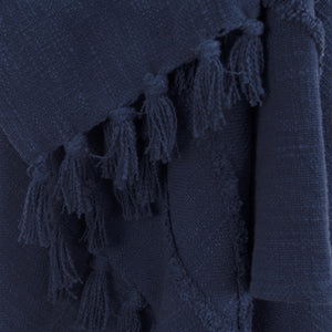 HomeRoots 50" Blue Floral Cotton Woven Throw Blanket – Soft, Reversible Design with Decorative Fringe Edging 518836