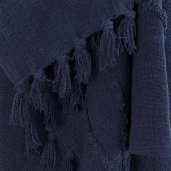 HomeRoots 50" Blue Floral Cotton Woven Throw Blanket – Soft, Reversible Design with Decorative Fringe Edging 518836
