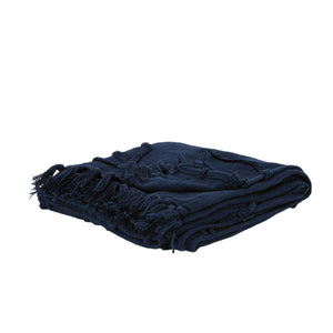 HomeRoots 50" Blue Floral Cotton Woven Throw Blanket – Soft, Reversible Design with Decorative Fringe Edging 518836