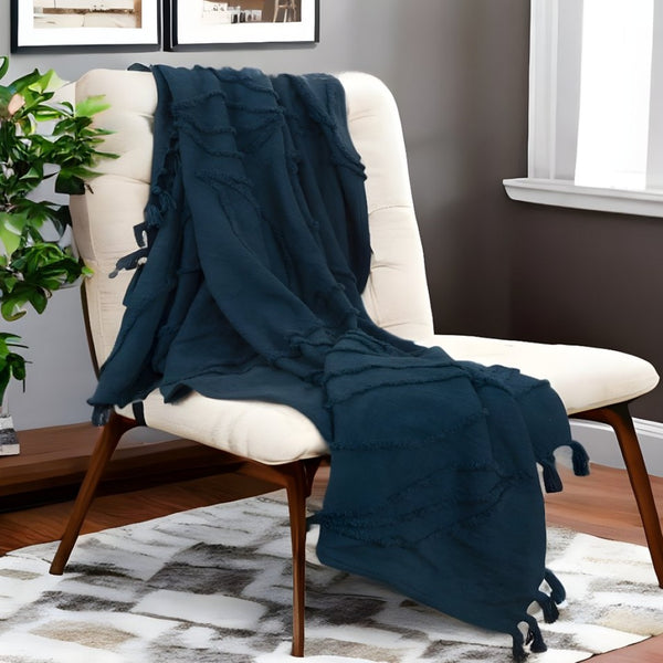 HomeRoots Teal Woven Cotton Throw Blanket - Soft, Textured Floral Design for Cozy Warmth & Stylish Décor 518838
