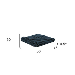 HomeRoots Teal Woven Cotton Throw Blanket - Soft, Textured Floral Design for Cozy Warmth & Stylish Décor 518838