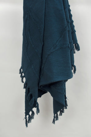 HomeRoots Teal Woven Cotton Throw Blanket - Soft, Textured Floral Design for Cozy Warmth & Stylish Décor 518838