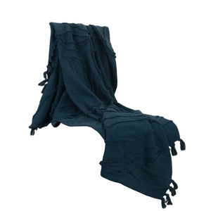 HomeRoots Teal Woven Cotton Throw Blanket - Soft, Textured Floral Design for Cozy Warmth & Stylish Décor 518838