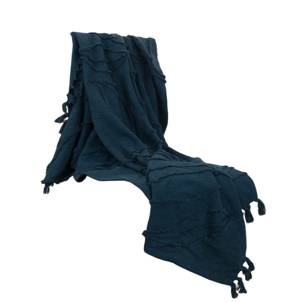HomeRoots Teal Woven Cotton Throw Blanket - Soft, Textured Floral Design for Cozy Warmth & Stylish Décor 518838