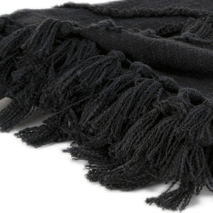 HomeRoots Black Woven Textured Cotton Throw Blanket – Cozy Elegance for Your Home Décor & Movie Nights! 518839