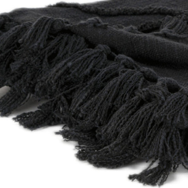 HomeRoots Black Woven Textured Cotton Throw Blanket – Cozy Elegance for Your Home Décor & Movie Nights! 518839