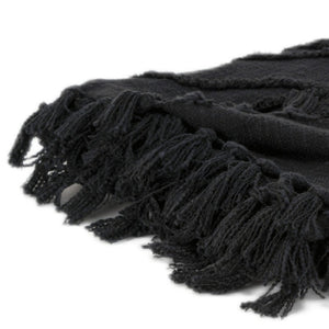HomeRoots Black Woven Textured Cotton Throw Blanket – Cozy Elegance for Your Home Décor & Movie Nights! 518839