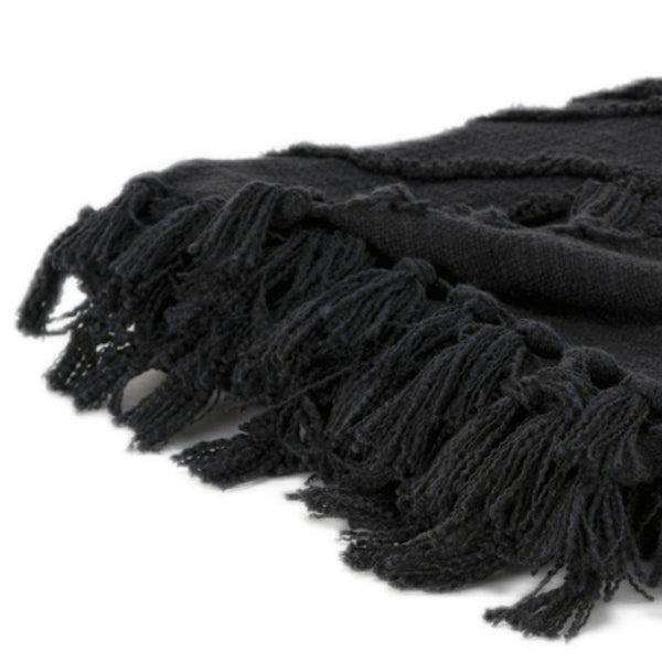 HomeRoots Black Woven Textured Cotton Throw Blanket – Cozy Elegance for Your Home Décor & Movie Nights! 518839