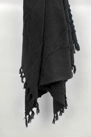 HomeRoots Black Woven Textured Cotton Throw Blanket – Cozy Elegance for Your Home Décor & Movie Nights! 518839