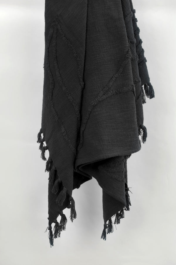 HomeRoots Black Woven Textured Cotton Throw Blanket – Cozy Elegance for Your Home Décor & Movie Nights! 518839