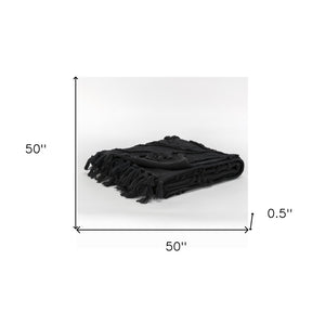 HomeRoots Black Woven Textured Cotton Throw Blanket – Cozy Elegance for Your Home Décor & Movie Nights! 518839