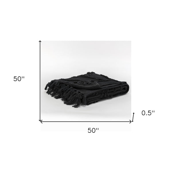 HomeRoots Black Woven Textured Cotton Throw Blanket – Cozy Elegance for Your Home Décor & Movie Nights! 518839