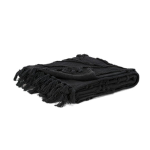 HomeRoots Black Woven Textured Cotton Throw Blanket – Cozy Elegance for Your Home Décor & Movie Nights! 518839