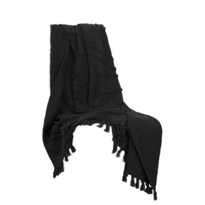 HomeRoots Black Woven Textured Cotton Throw Blanket – Cozy Elegance for Your Home Décor & Movie Nights! 518839