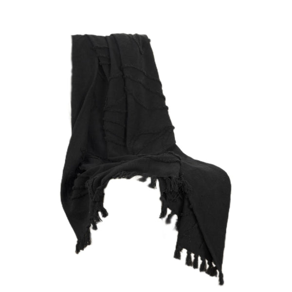HomeRoots Black Woven Textured Cotton Throw Blanket – Cozy Elegance for Your Home Décor & Movie Nights! 518839