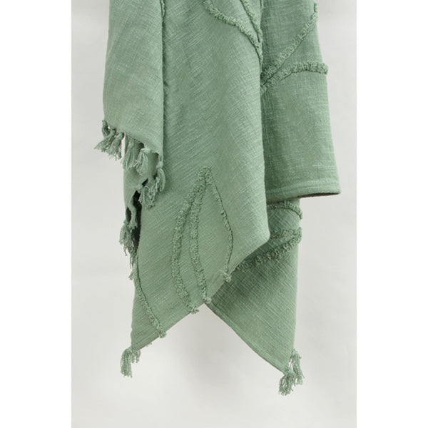 HomeRoots Green Textured Cotton Throw Blanket - Cozy Floral Design for Living Room, Bedroom & Everyday Use 518840