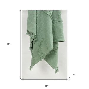 HomeRoots Green Textured Cotton Throw Blanket - Cozy Floral Design for Living Room, Bedroom & Everyday Use 518840