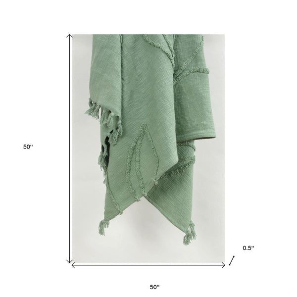 HomeRoots Green Textured Cotton Throw Blanket - Cozy Floral Design for Living Room, Bedroom & Everyday Use 518840