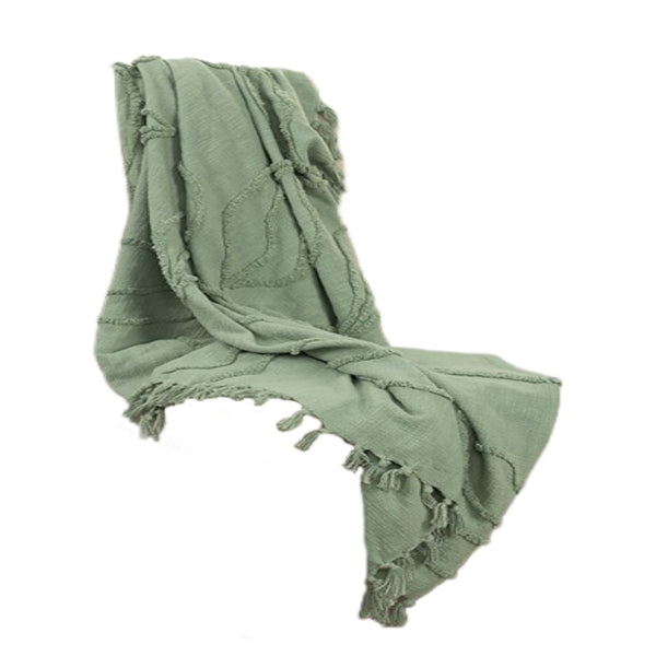 HomeRoots Green Textured Cotton Throw Blanket - Cozy Floral Design for Living Room, Bedroom & Everyday Use 518840