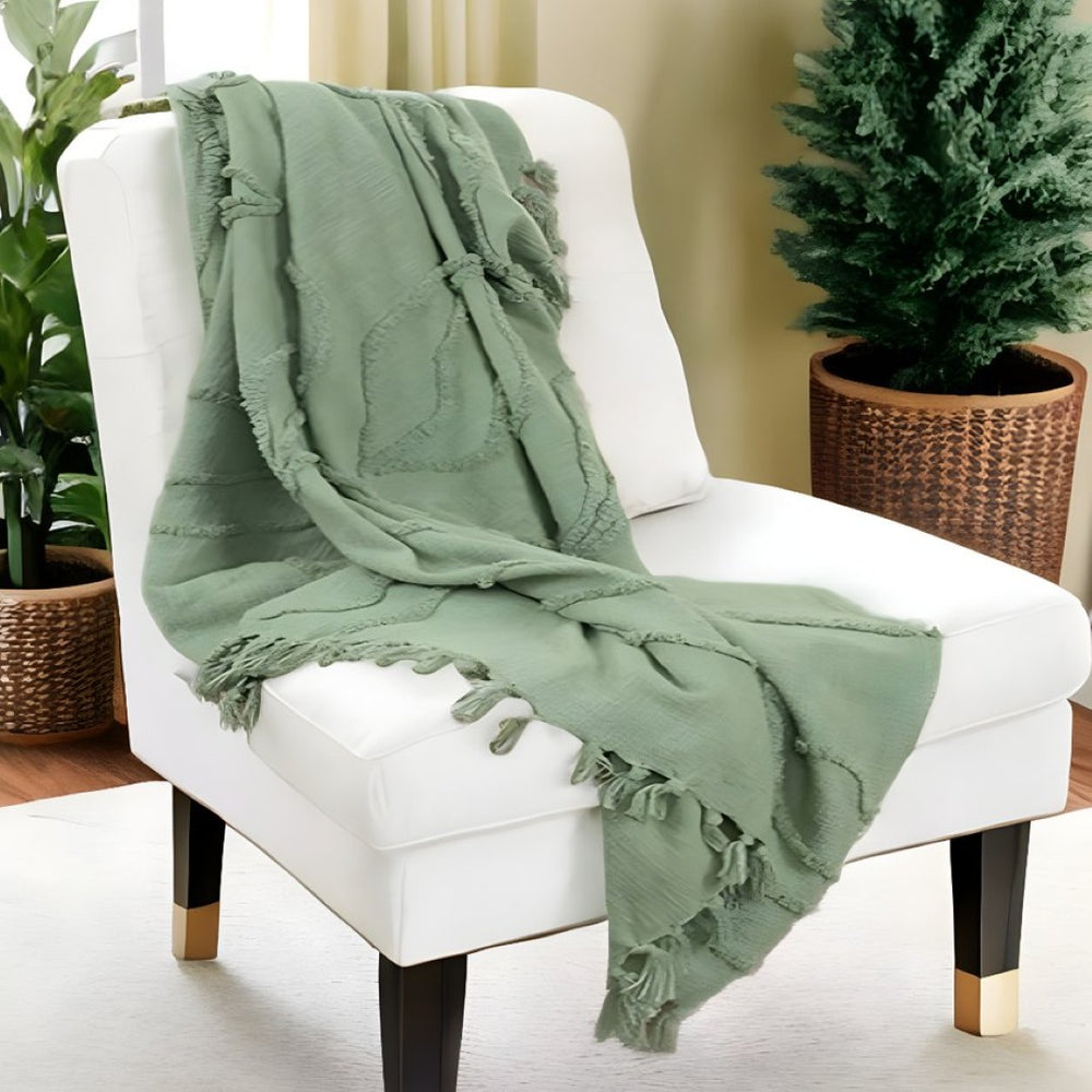 HomeRoots Green Textured Cotton Throw Blanket - Cozy Floral Design for Living Room, Bedroom & Everyday Use 518840