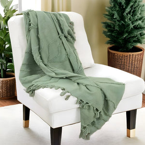 HomeRoots Green Textured Cotton Throw Blanket - Cozy Floral Design for Living Room, Bedroom & Everyday Use 518840